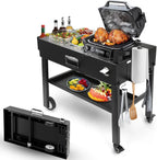 Foldable Outdoor Grill Cart Table, 31in x 17in, Black Carbon Steel