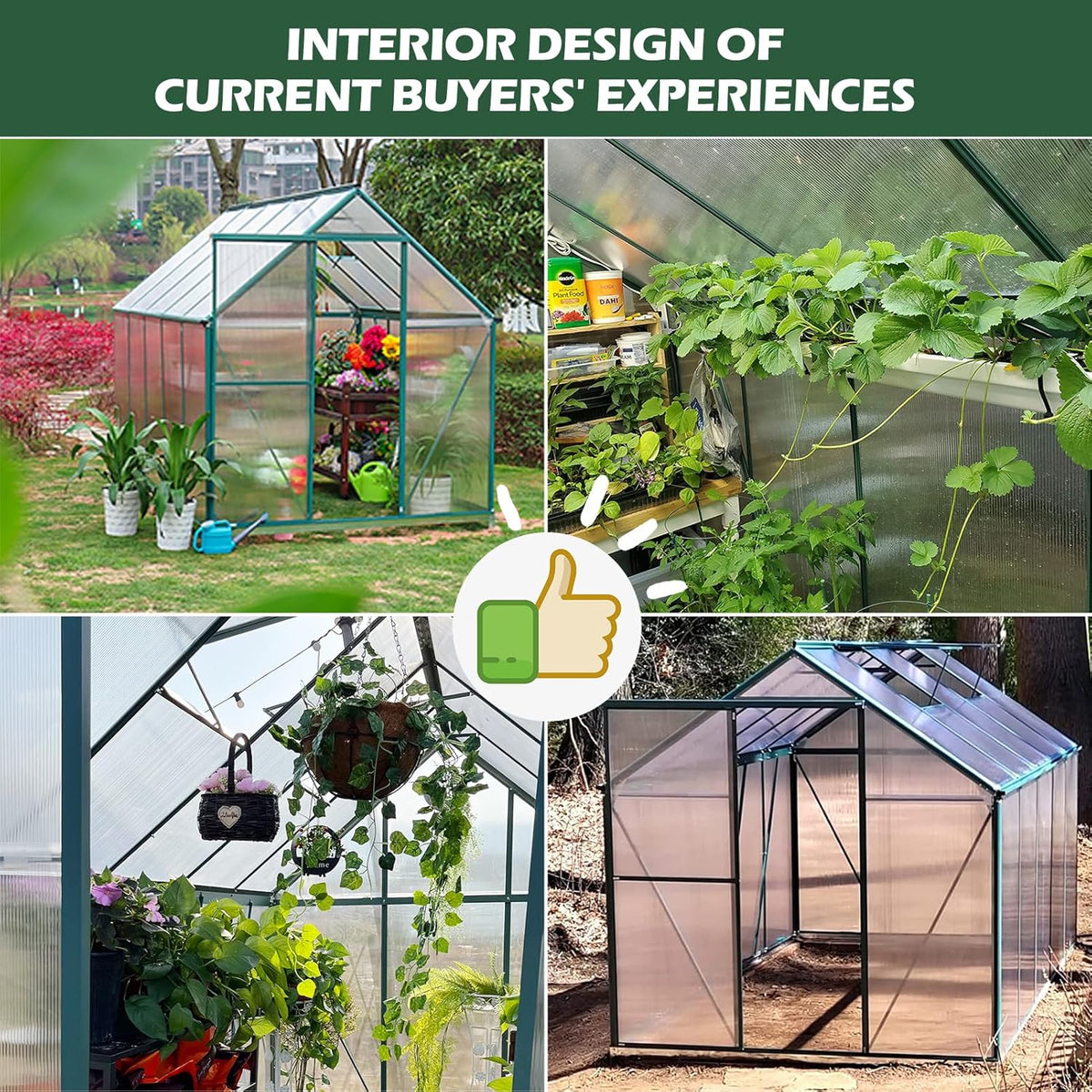 6'x10' Walk-In Greenhouse With 4mm 800G Polycarbonate Panels And Aluminum Frame - Green
