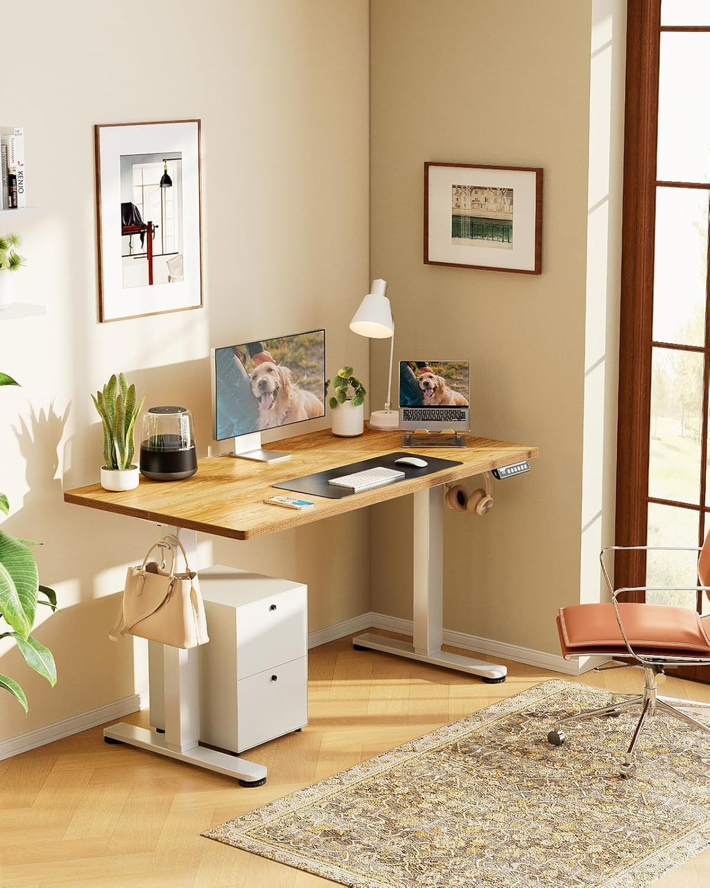 Height Adjustable Electric Standing Desk, 40 x 24 Inches, Light Vintage Brown