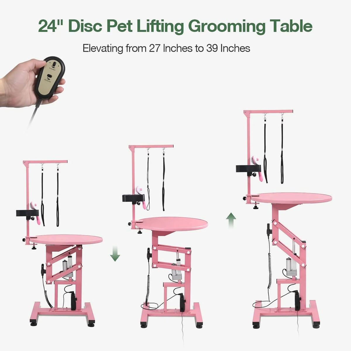 Electric Hydraulic Lift Pet Grooming Table, 24in 360 Degree Rotating Desktop, Black