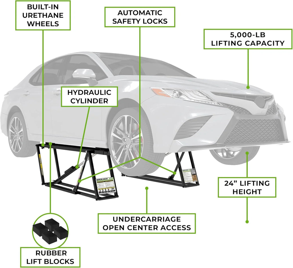 QuickJack Portable Car Lift, 5,000 lb Capacity, 110V Power Unit - 5000TL