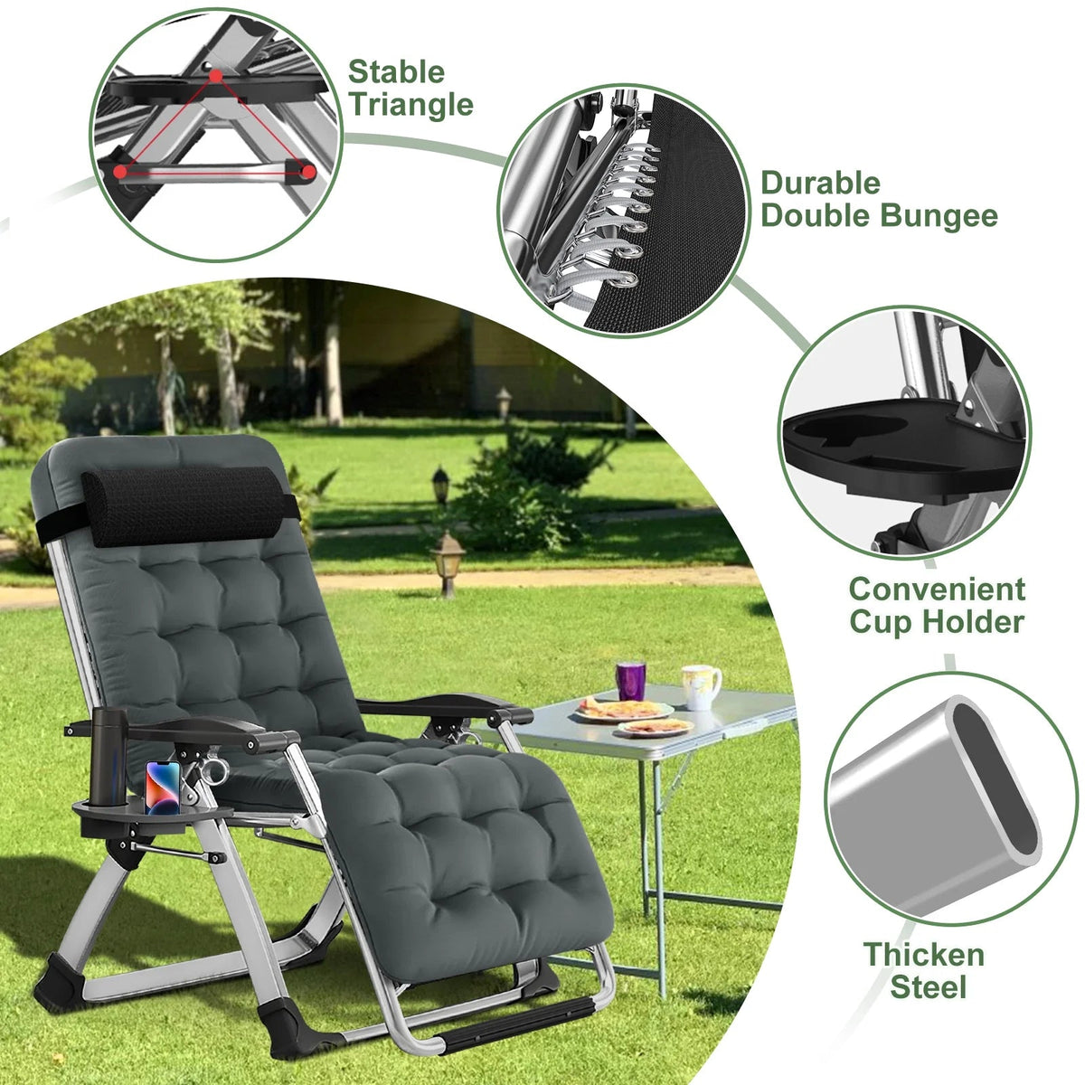 NAIZEA Zero Gravity Lawn Recliner Chairs, 2 Pack, Black