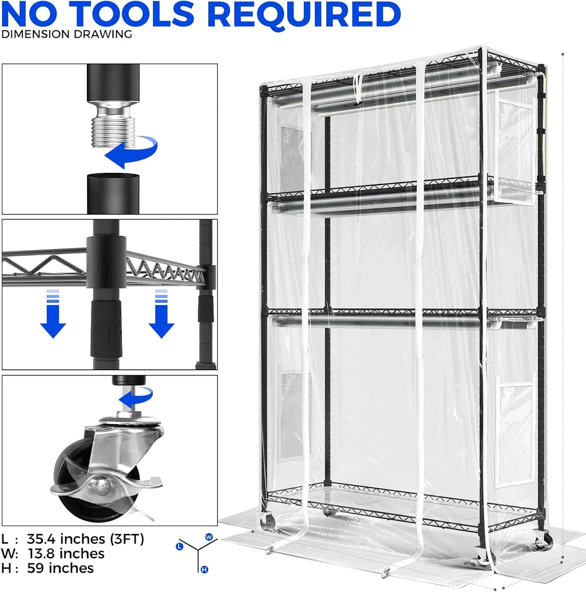 Barrina 4-Tier Mini Greenhouse With 6pcs 3ft T8 LED Grow Lights, 35.4 x 13.8 x 59in - INWT80421265Ec