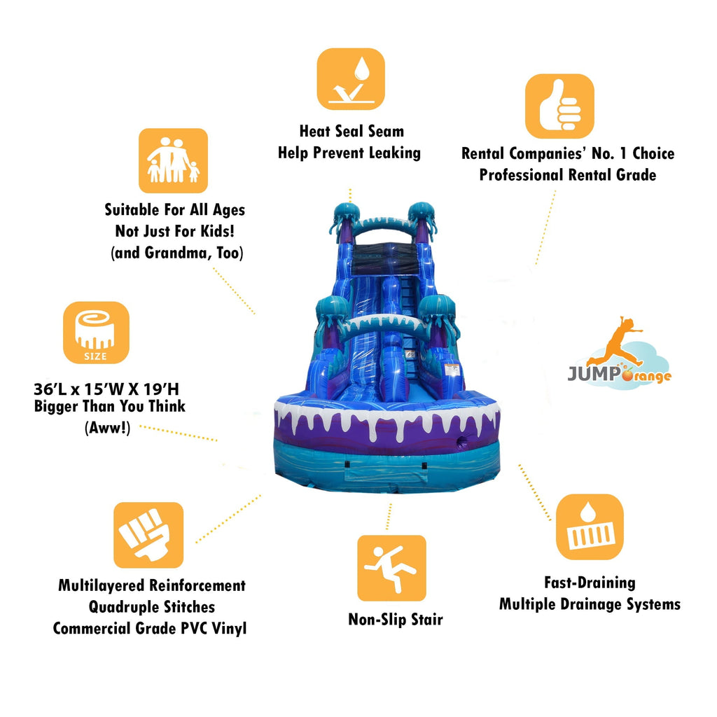 JumpOrange Commercial Grade Inflatable Water Slide With Splash Pool, 19-Foot Tall x 36-Foot Long x 15-Foot Wide