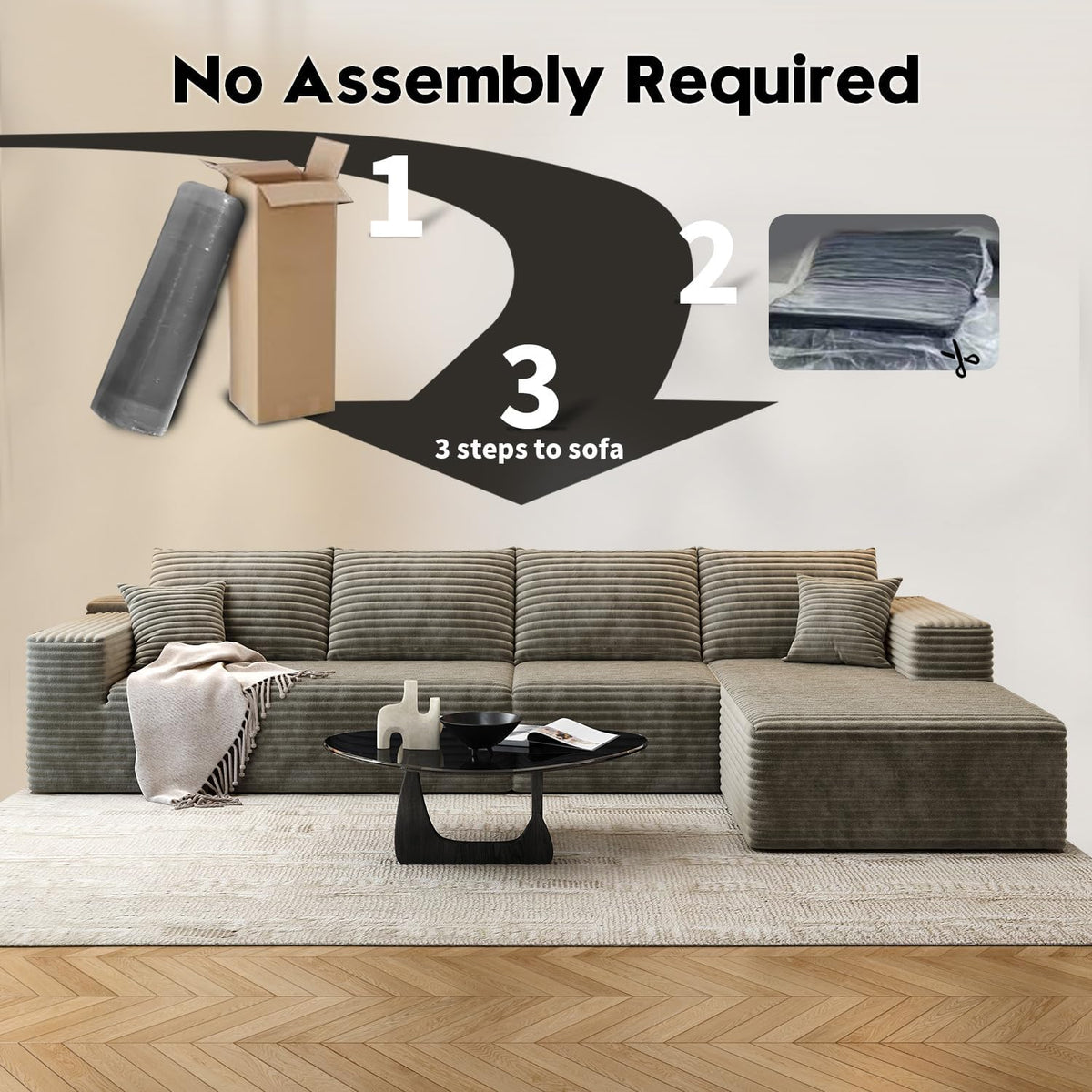 Settab Modular Sectional Sofa, 2 Seater Left-Facing Chaise, Black, 68.9 inch D x 107.5 inch W x 36.3 inch H