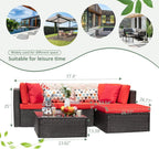 Devoko 5-Piece Outdoor Sectional Patio Sofa Set With Cushions And Glass Table - Beige