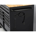 Husky Mobile Workbench With 9 Drawers, Hardwood Top And Power Connection, 117 cm W x 62 cm D - High-Gloss Black