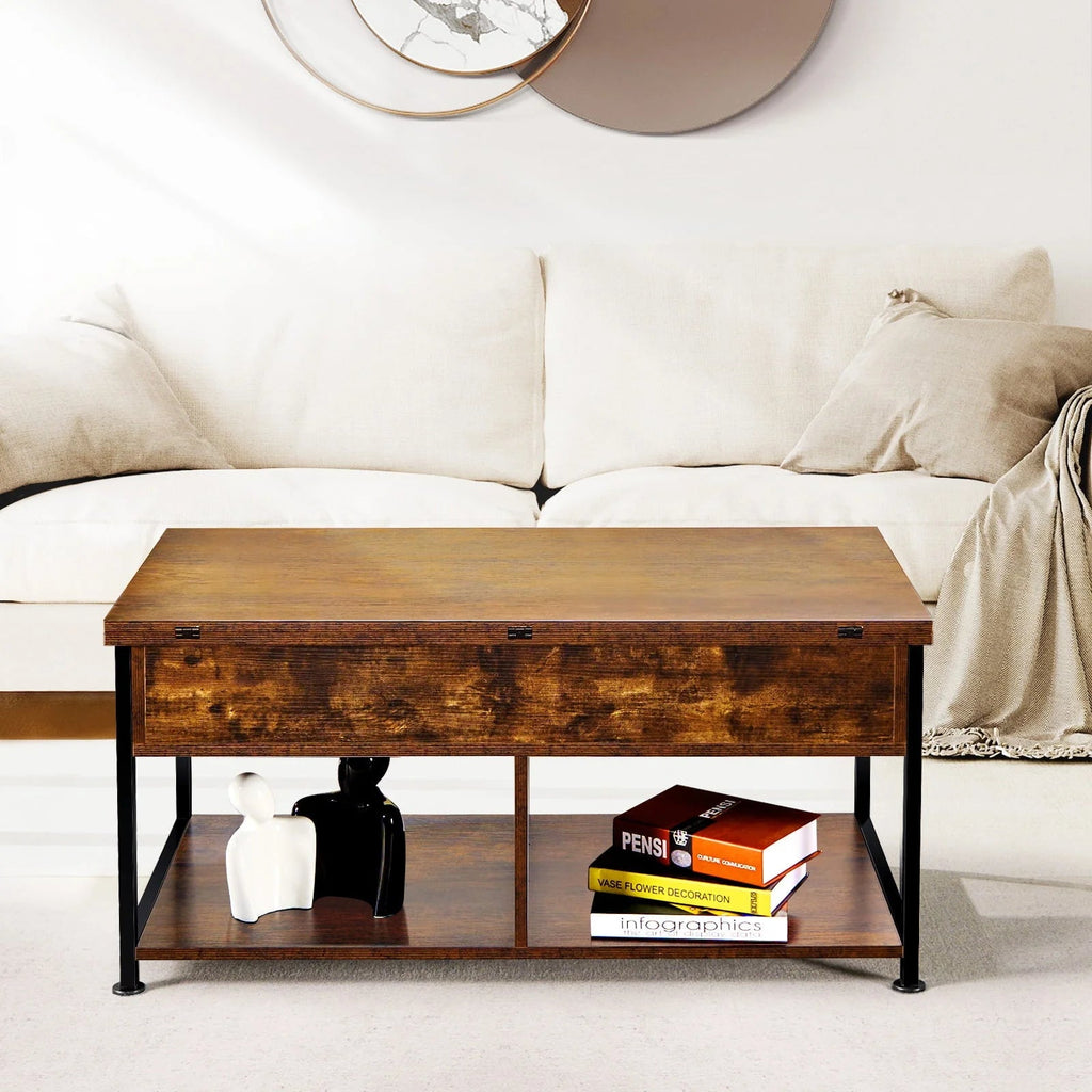 MONVANE Lift Top Coffee Table With Storage, 40 in, Rustic Brown