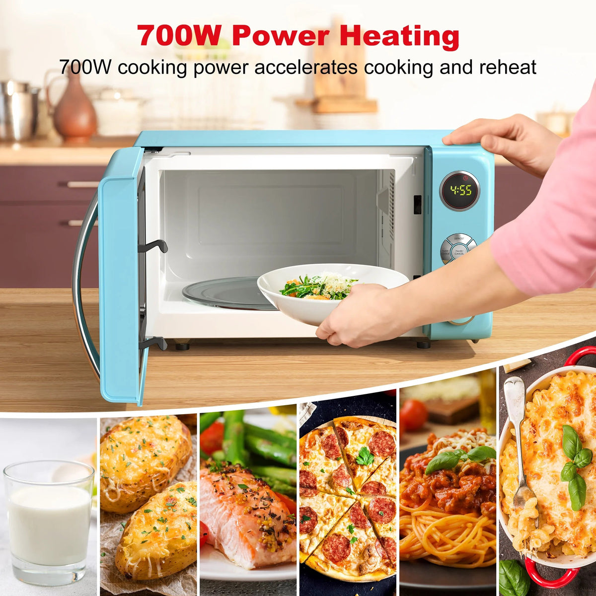 Galanz Retro Countertop Microwave Oven 0.7 Cu ft, 700 Watts, Blue - GLCMKA07BER-07A