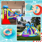Dolphin Inflatable Water Slide Bounce House, 11-in-1, 2 Long Slides, 19.7 Ft x 13.1 Ft - 550W Blower