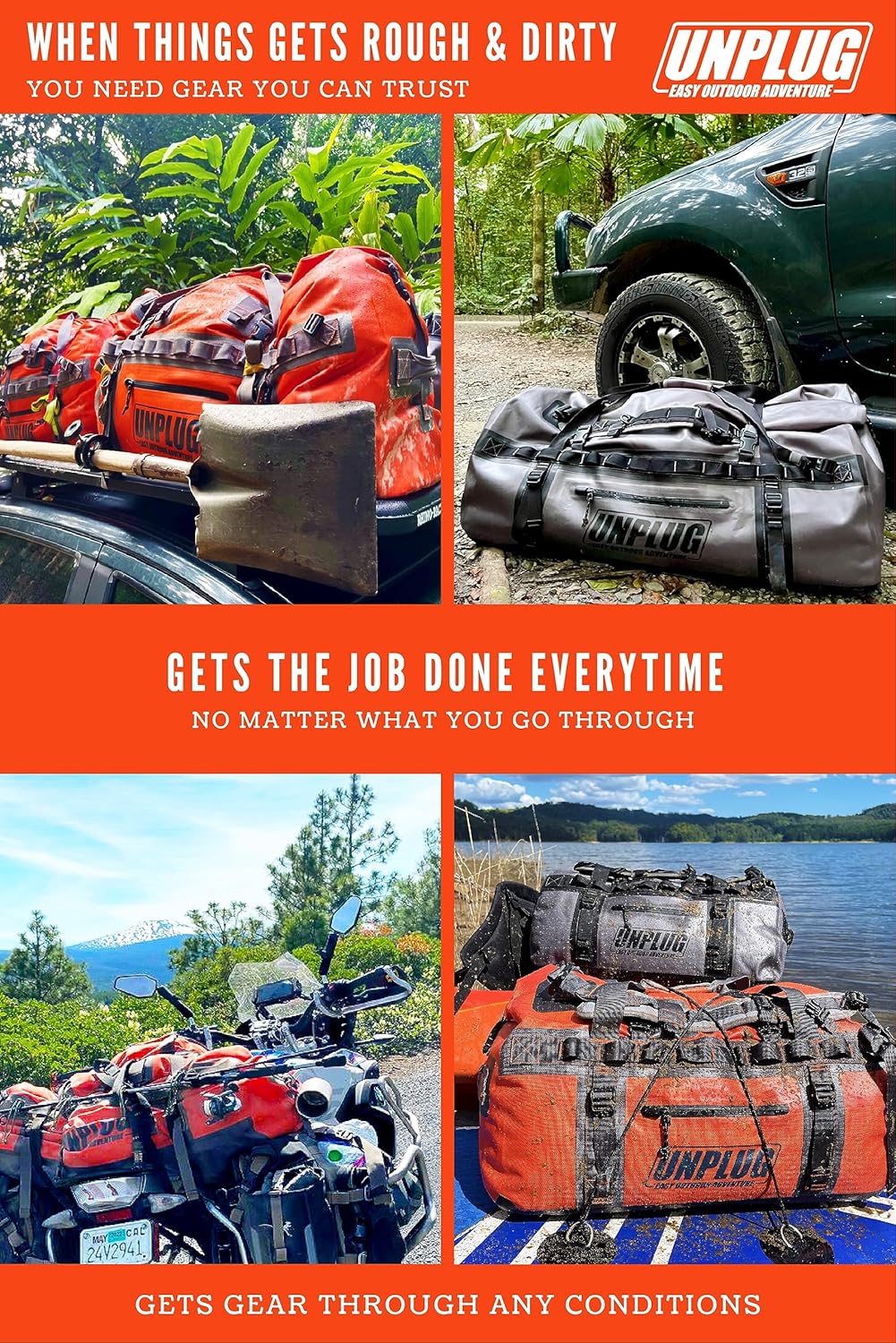 UNPLUG Waterproof Duffel Backpack, 65L, Adventure Orange - 100000