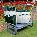 Outdoor Rolling Garden Workseat Cart With 10-Inch Wheels, Green, 30.3 in D x 17.7 in W x 21.2 in H