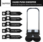 Walk-Behind Hand Push Floor Sweeper, 5.25 Gallon Capacity, 25.5 in Sweeping Width - Grey
