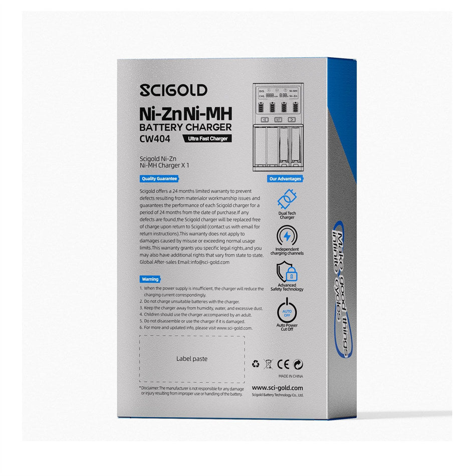 Scigold 4-Bay Ni-Zn/Ni-MH AA/AAA Smart Battery Charger With LCD Display - CW404