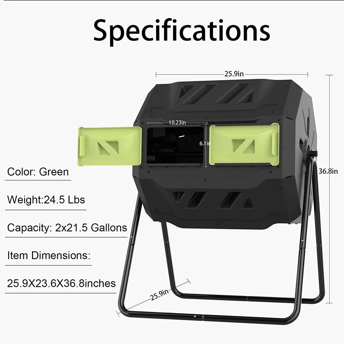 Dual Compartment Compost Tumbler Bin 43 Gallon Blue Door