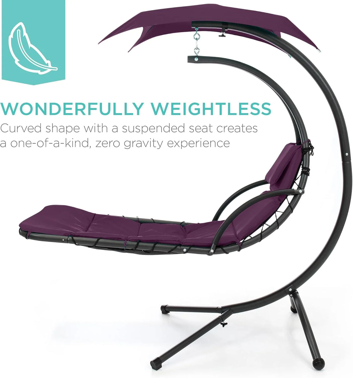 Best Choice Products Outdoor Hanging Steel Chaise Lounge Chair With Canopy, Charcoal Gray - SKY5871