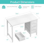 40 Inch Small White Computer Writing Desk With Fabric Drawers