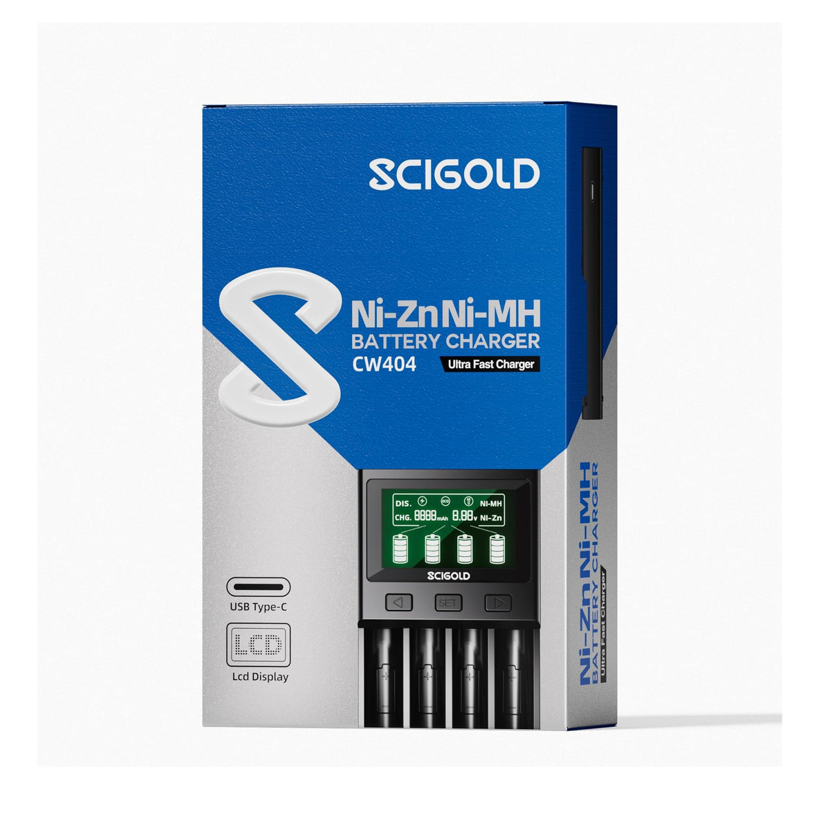 Scigold 4-Bay Ni-Zn/Ni-MH AA/AAA Smart Battery Charger With LCD Display - CW404