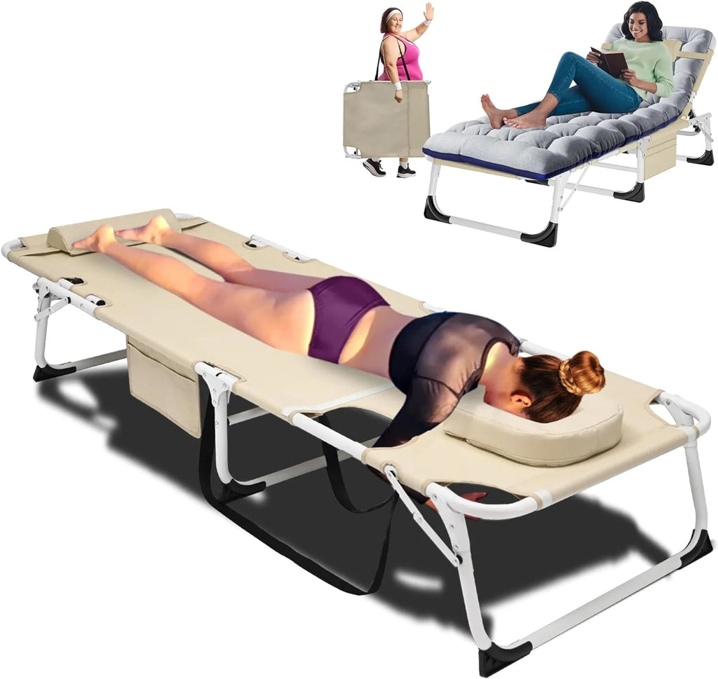 Slsy 5-Position Adjustable Folding Lounge Chair And Cot - 75.2" x 25.6" x 11.8"