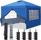 GDY 10x10 Pop Up Canopy Tent With 4 Sidewalls And 4 Sandbags - Blue