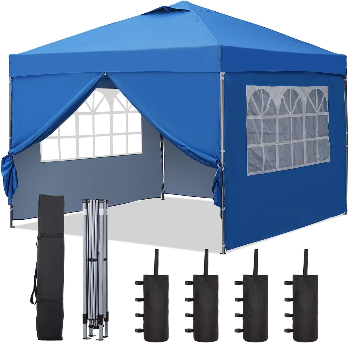 GDY 10x10 Pop Up Canopy Tent With 4 Sidewalls And 4 Sandbags - Blue