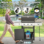 4-Burner Propane Gas Grill With Cast Iron Grates, Side Stove And 44,000 BTU Stainless Steel Burners