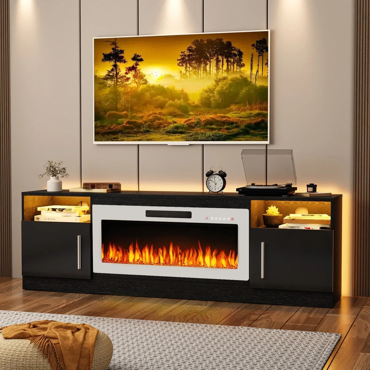 Bossin 70 Fireplace TV Stand With 36 Electric Fireplace For TVs Up To 80 - 16-Color LED Lights