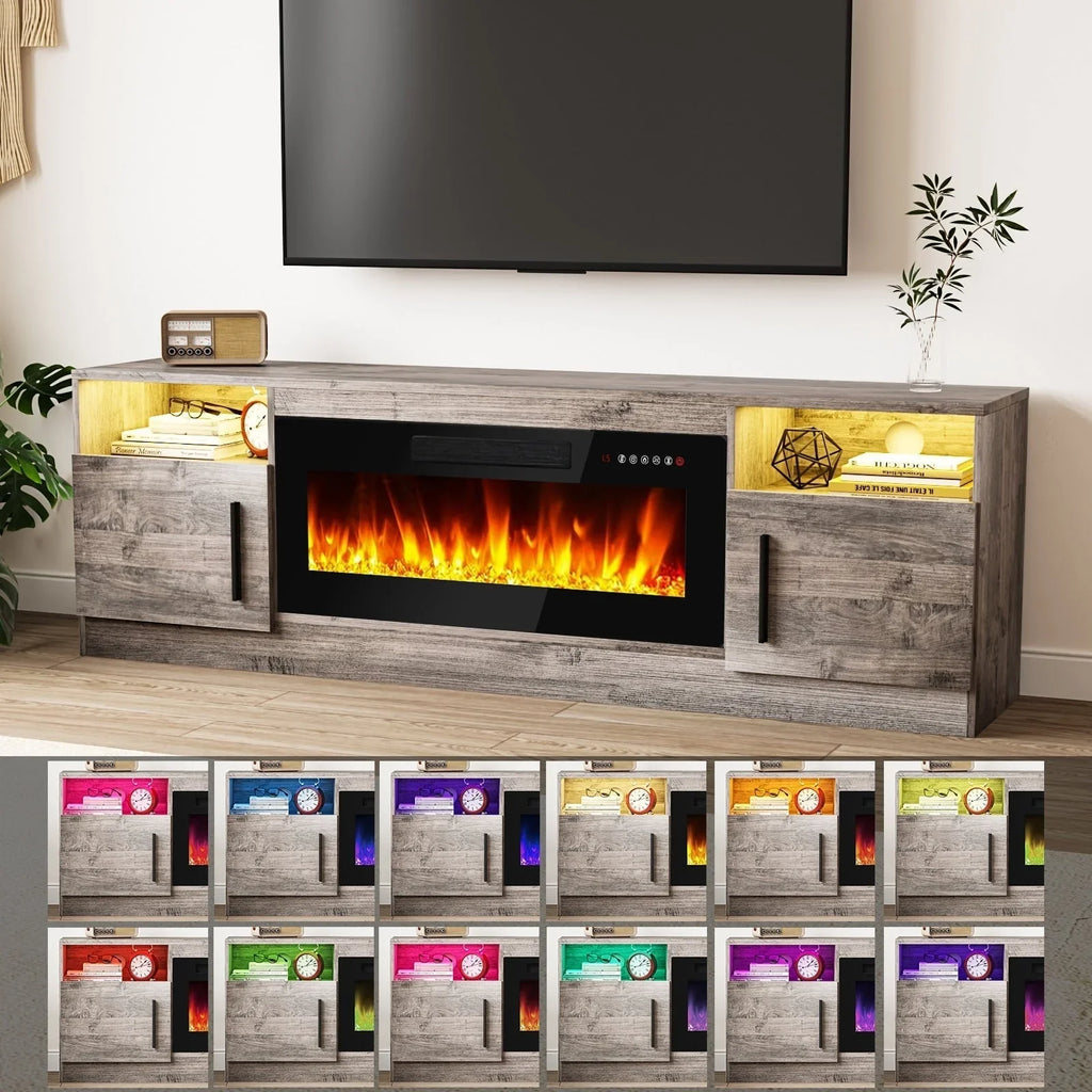 Bossin 70 Fireplace TV Stand With 36 Electric Fireplace For TVs Up To 80 - 16-Color LED Lights