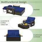 Moccha Outdoor Wicker Daybed Patio Rattan Loveseat Sofa With 4-Level Adjustable Backrest - Beige
