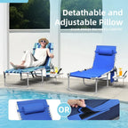 Yestomo 3-in-1 Outdoor Sun Tanning Lounge Chair, Blue, 330lbs Capacity