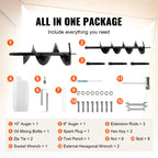 VEVOR 52CC 1450W Fuel-Powered Post Hole Auger With 6in And 10in Bits - D52-F