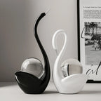 Ceramic Swan Figurine With Glass Sphere Decorative Sculpture