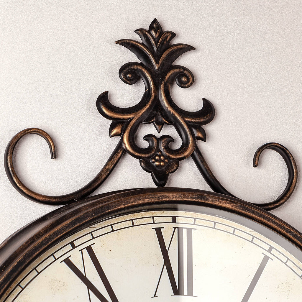 Large Antique Wall Clock, 21 Inch, Bronze-Gold Or Bronze, 27.5 x 20 in / 31.49 x 23.62 in