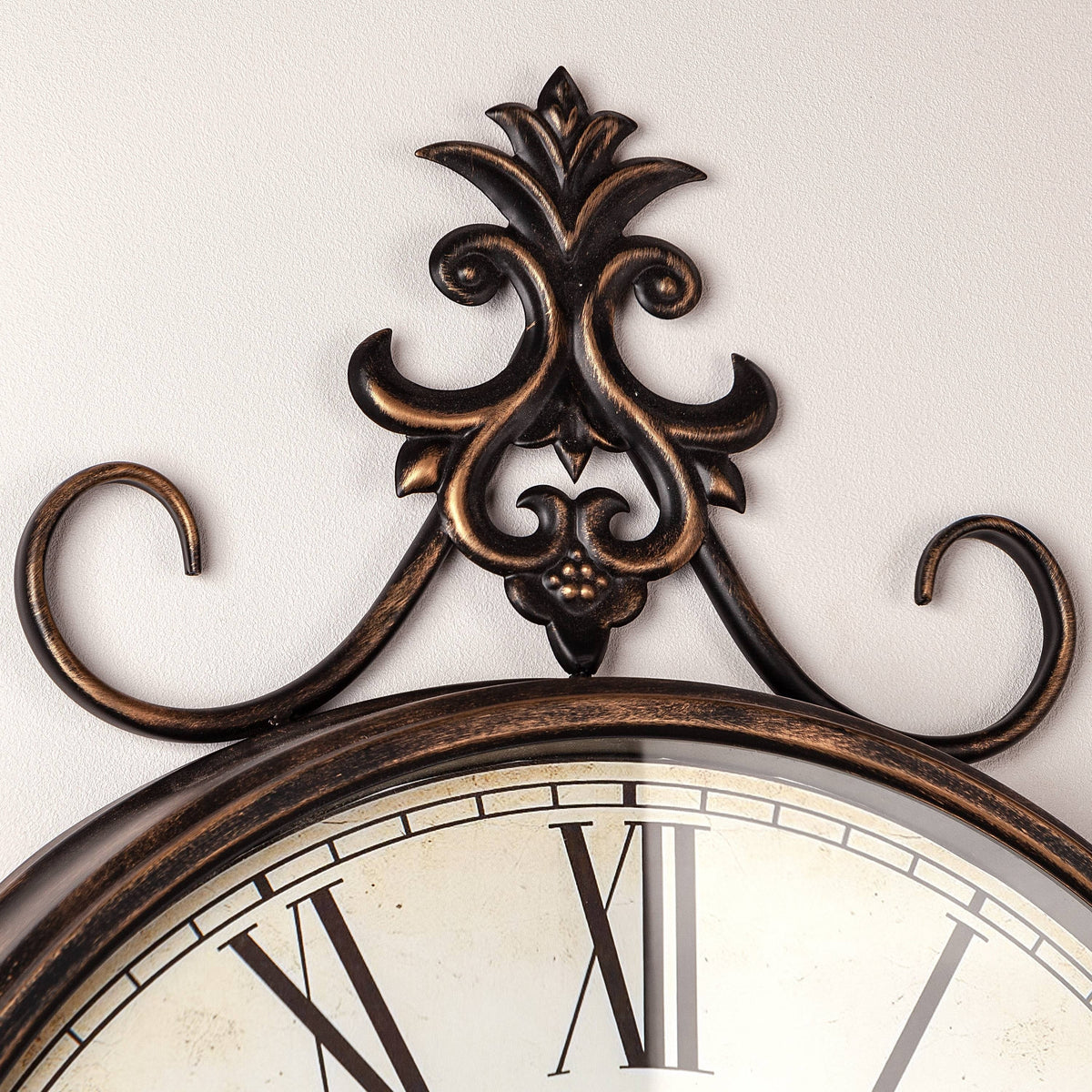 Large Antique Wall Clock, 21 Inch, Bronze-Gold Or Bronze, 27.5 x 20 in / 31.49 x 23.62 in