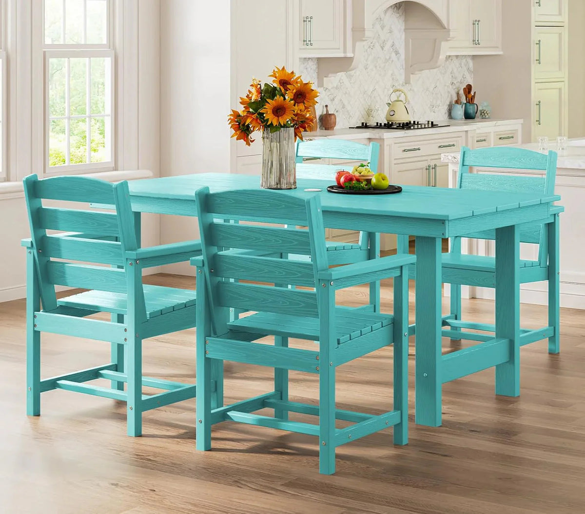 SERWALL 7-Piece HDPE Patio Dining Set, Aruba, 66.9in D x 32.2in W x 29.1in H