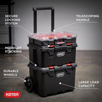 Keter Rolling Tool Box System, 3 Piece, Black/Red - 3 Piece Resin Modular Toolbox System