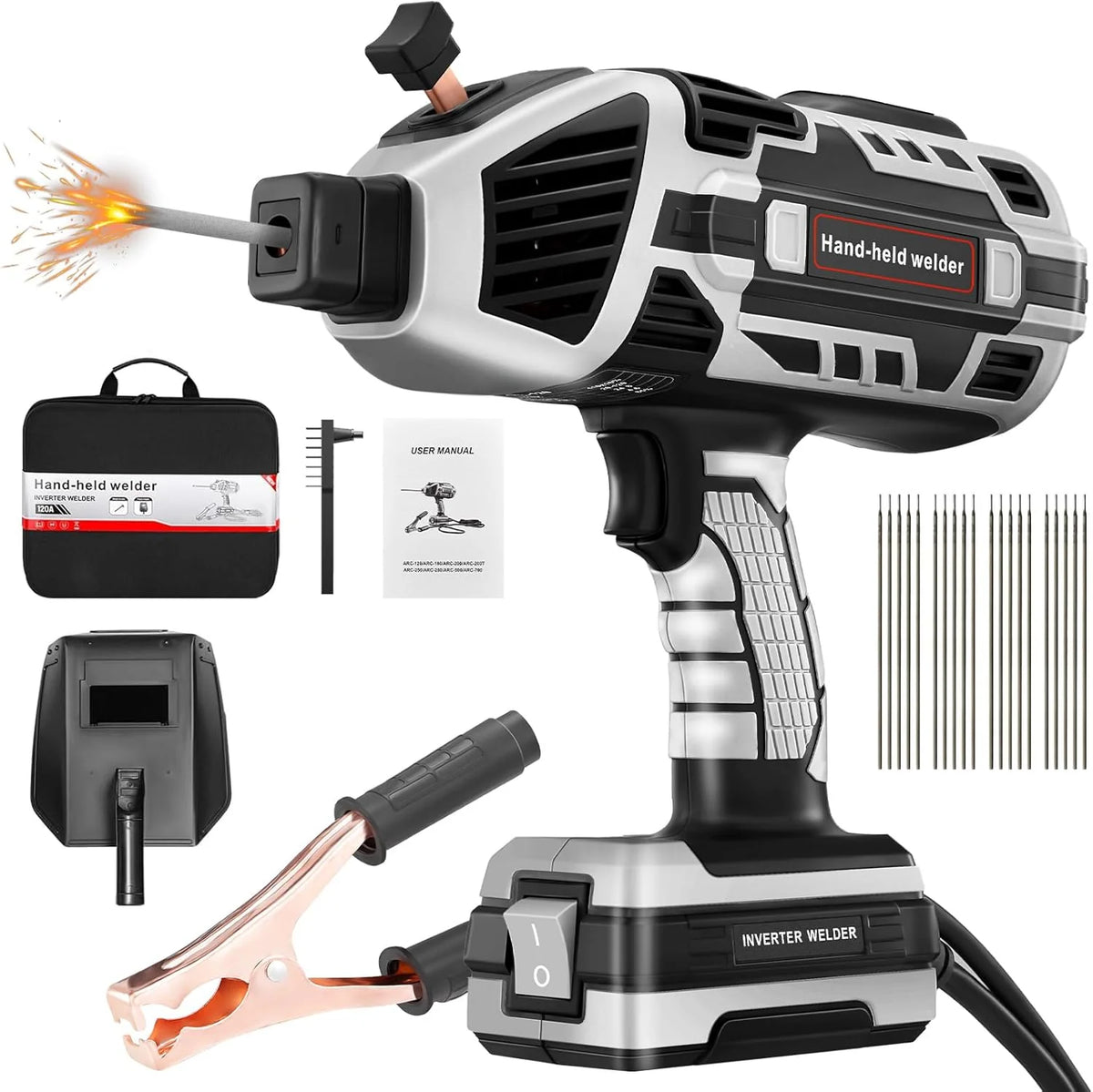 Saker Portable Handheld ARC Welder, 110V, 3/32 in Wire Rods, Grey - GJ76085-X56135