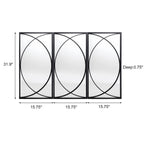 3-Piece Black Metal Rectangular Wall Mirror Set, 31.9" H x 15.75" W x 0.75" D