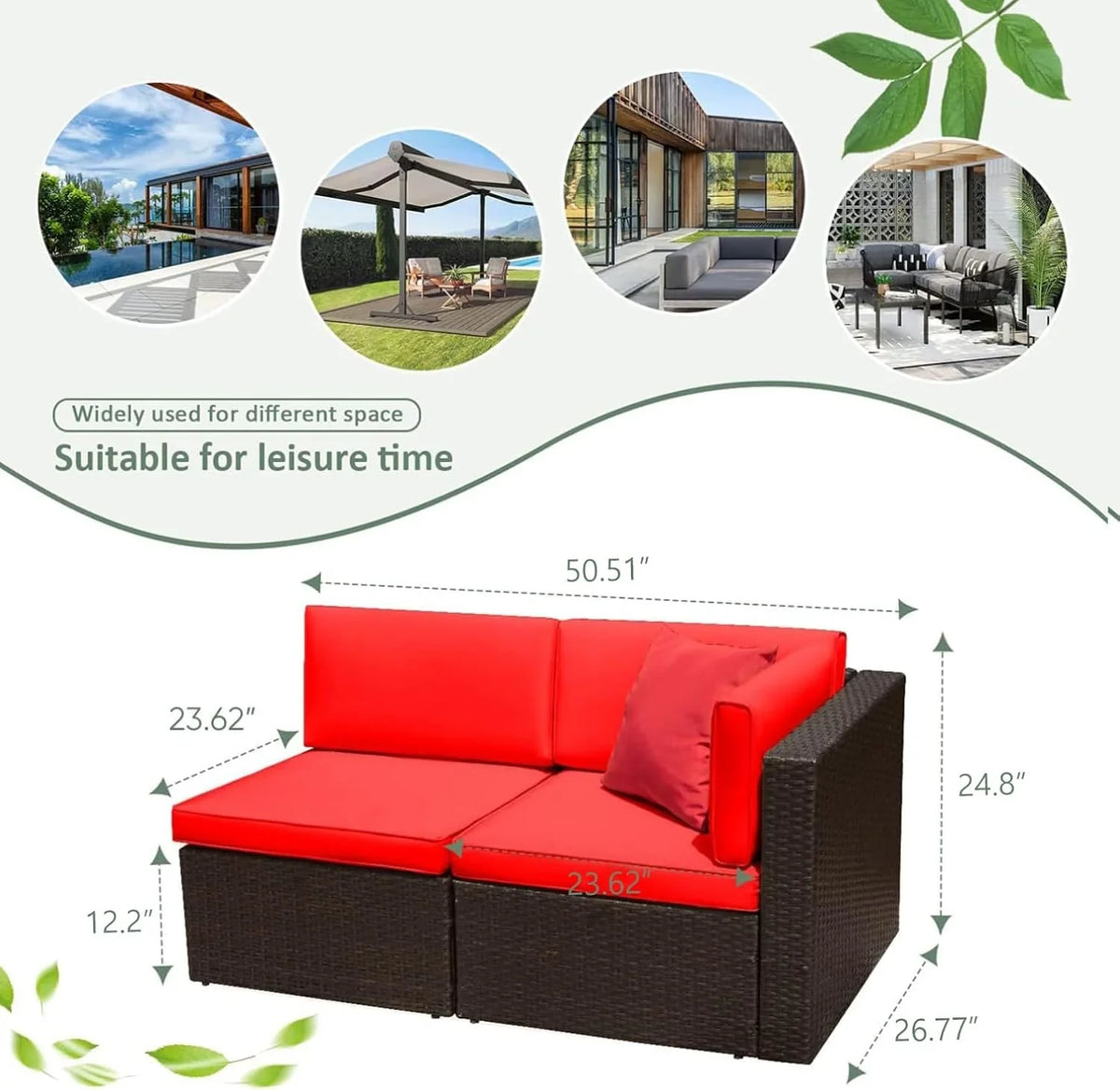 Devoko 5-Piece Outdoor Sectional Patio Sofa Set With Cushions And Glass Table - Beige