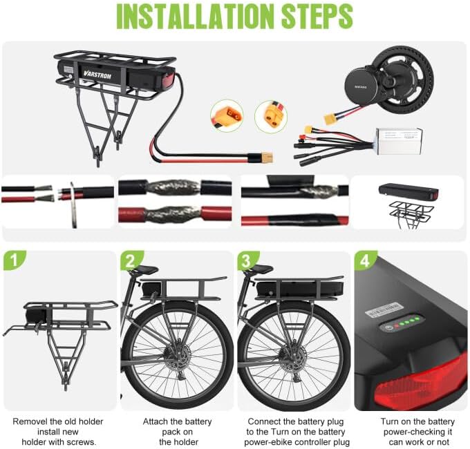 48V 17.5AH Lithium-Ion Rear Rack E-Bike Battery With 30A BMS, 3A Charger, Taillight And Safety Lock