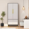 2-Door Wardrobe Closet Armoire With 2 Drawers And Clothes Rail - 70.9H x 31.5W x 19.1D