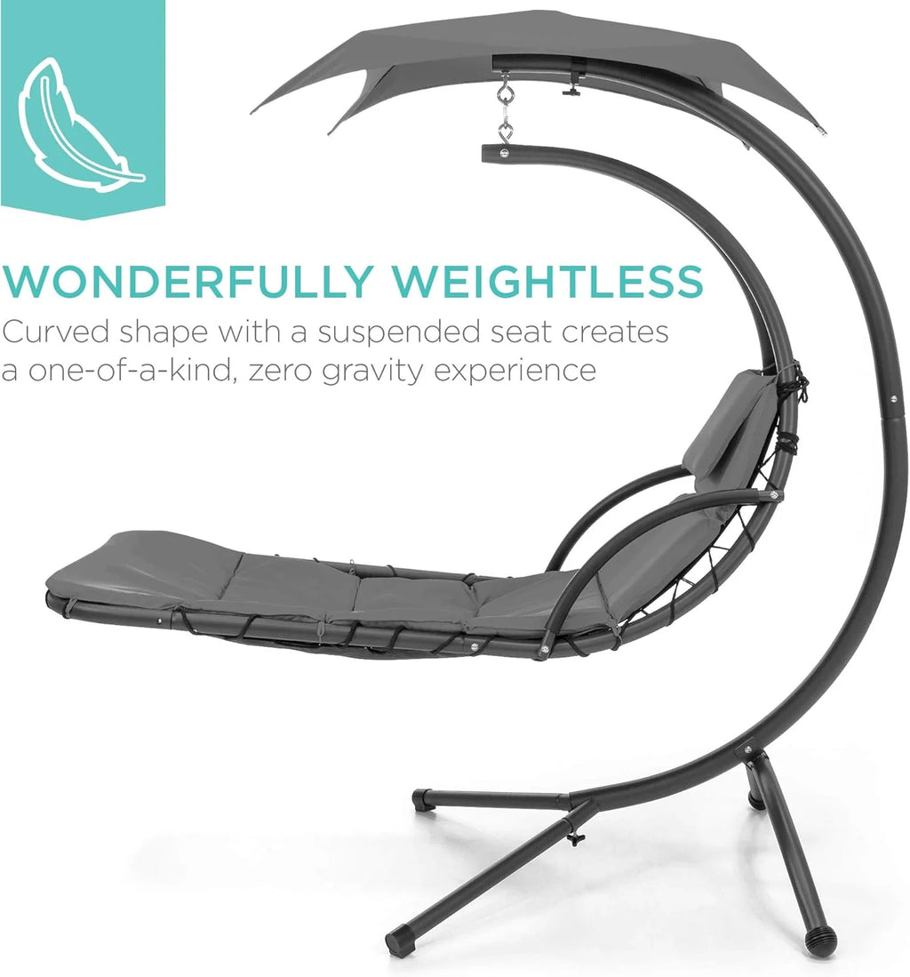 Best Choice Products Outdoor Hanging Steel Chaise Lounge Chair With Canopy, Charcoal Gray - SKY5871