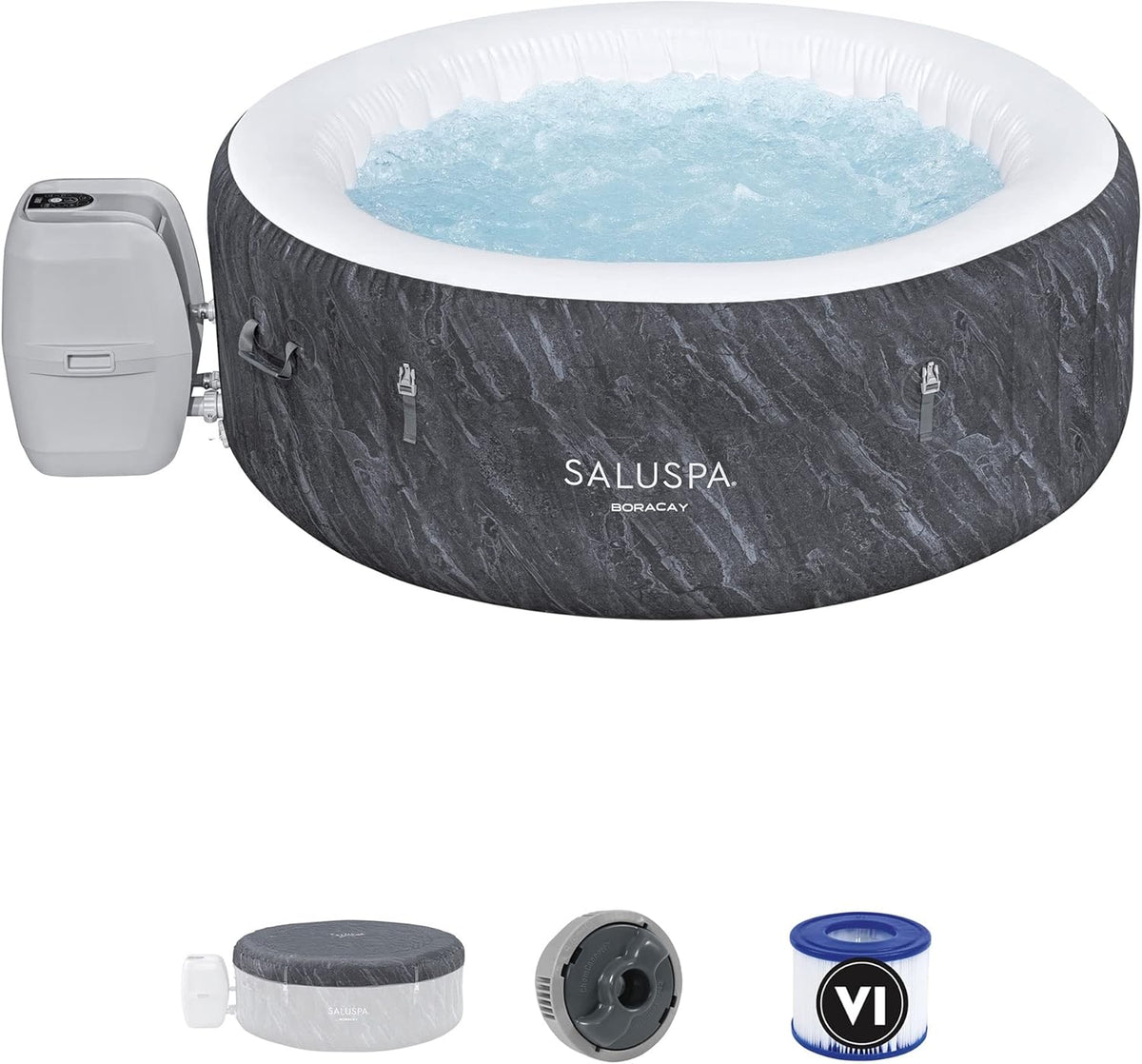 Bestway Inflatable Hot Tub 71in x 71in x 26in, 120 AirJets, Grey - SaluSpa AirJet Hot Tub