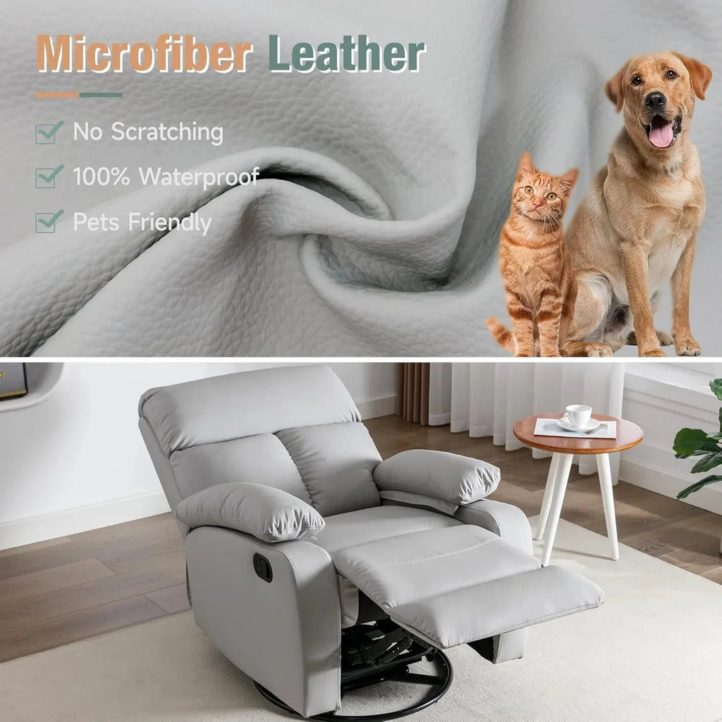 Swivel Rocker Recliner Chair For Compact Spaces - 32in D x 30.2in W x 38.9in H