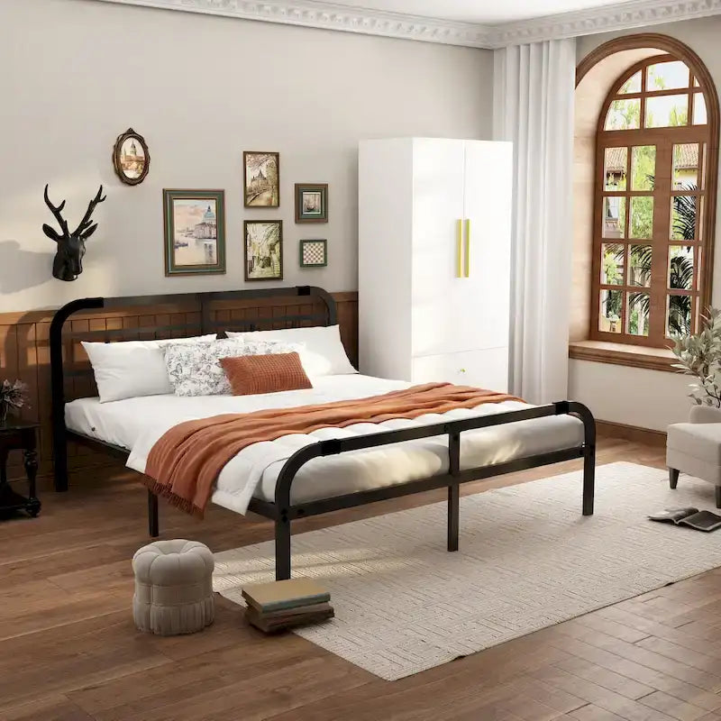 2-Door Wardrobe Closet Armoire With 2 Drawers And Clothes Rail - 70.9H x 31.5W x 19.1D