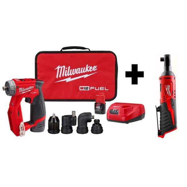 MILWAUKEE M12 12V Lithium-Ion Brushless 4-in-1 Installation Drill Driver Kit With 3/8 in Ratchet - 2505-20, 2457-20