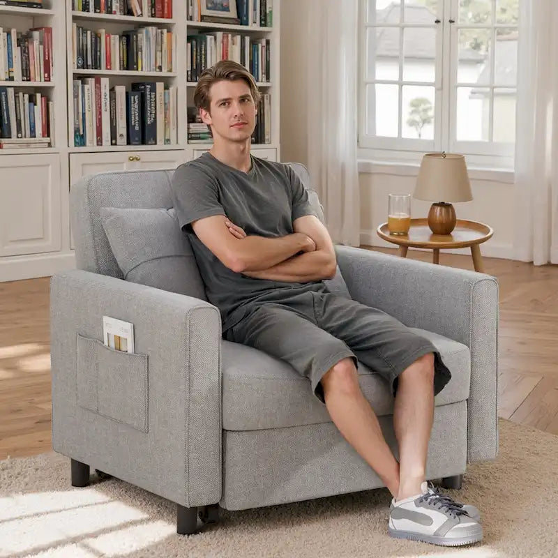 3-in-1 Pull-Out Sofa Bed Sleeper Chair, Adjustable Upholstered Lounge Couch