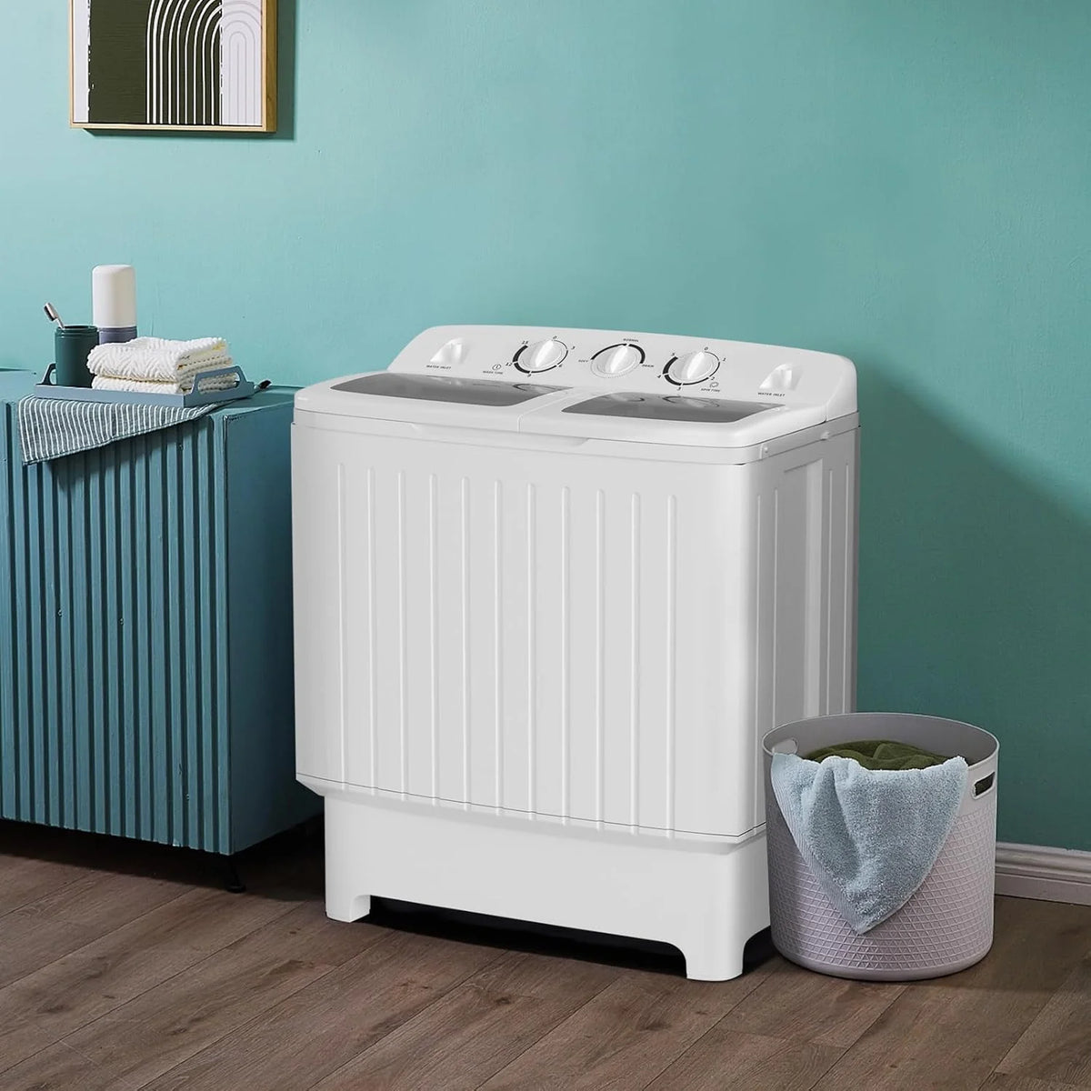 Portable Compact Twin Tub Washing Machine, 17.6 Pounds, White & Blue - Spanish Model