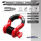 AUTMATCH 3/4 in D Ring Shackles, 2 Pack, 41,887 lbs Break Strength With 7/8 in Screw Pin