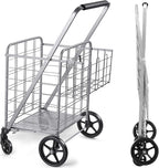 Wellmax Folding Metal Grocery Shopping Cart With Wheels, 31 x 24.5 x 40 Inches - WM99028S